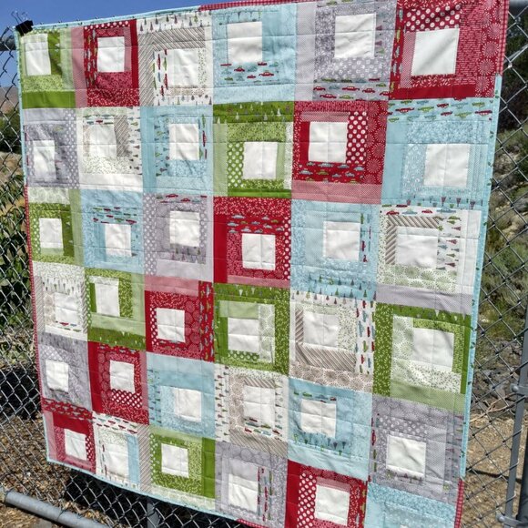 SALE🎄🎅 ❤️HANDMADE HOLIDAY WINTER CHRISTMAS QUILT RED AQUA WHITE GREEN GRAY - Picture 4 of 9
